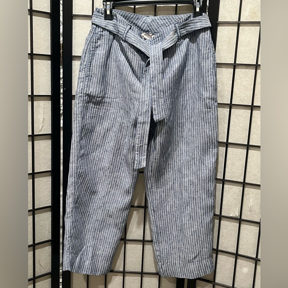 Chico's Blue and White Striped LINEN PANTS, COASTAL, RESORT WEAR WOMENS SIZE 2